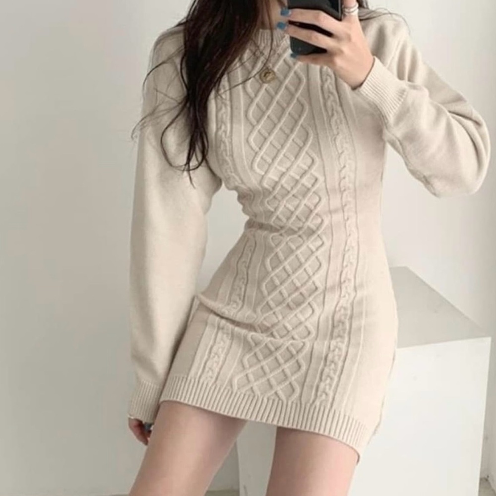 12th Tribe Global Soul Open Back Mini Bodycon Dress Chunky Knit Baggy Sleeves